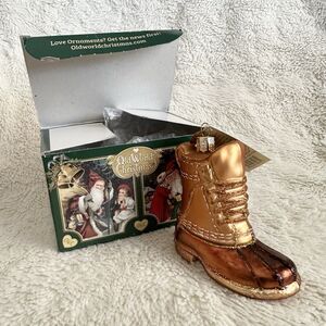 Old World Christmas Brown Field Boot Ornament Blown Glass Glitter Holiday Decor